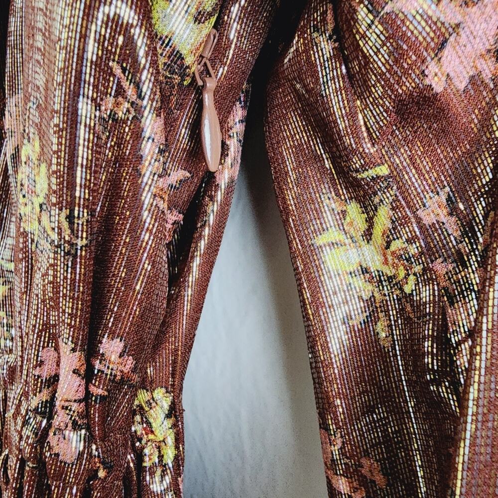 Paige Noah Silk Blend Mini Dress XS | Bronze Dust Metallic Floral Cocktail - Picture 8 of 10